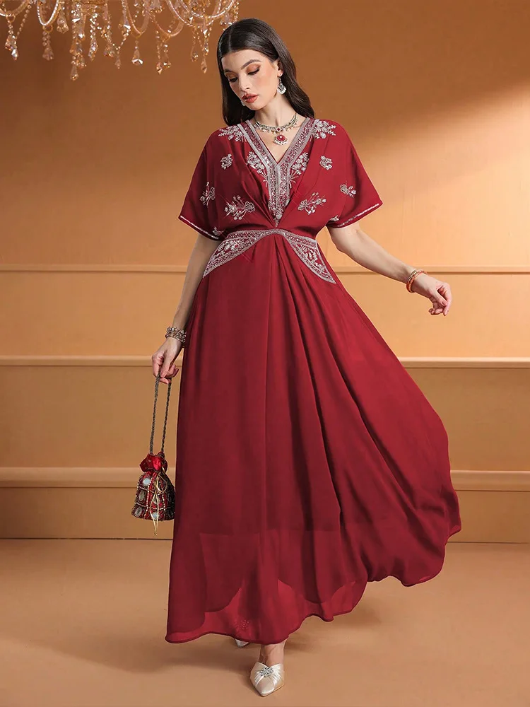 Turkey Women Fashion - 패션 여성 V넥 롱 드레스 다이아몬드