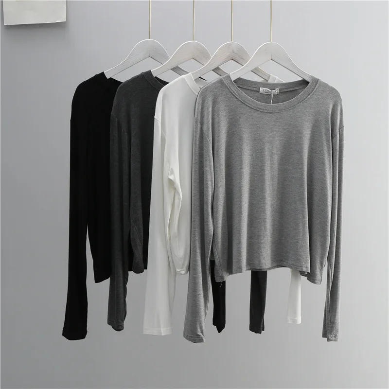 Women'S Fashion Jersey - O 넥 코튼 블렌드 긴 소매