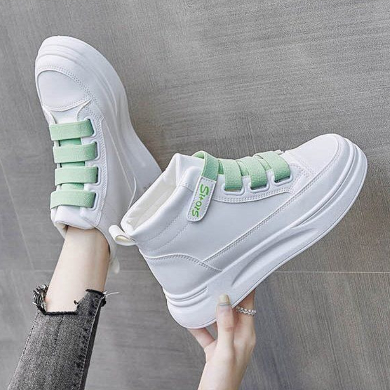 Women'S Fashion Velcro Sneakers - 여성을위한 다목적 흰색 하이 탑 스니커즈