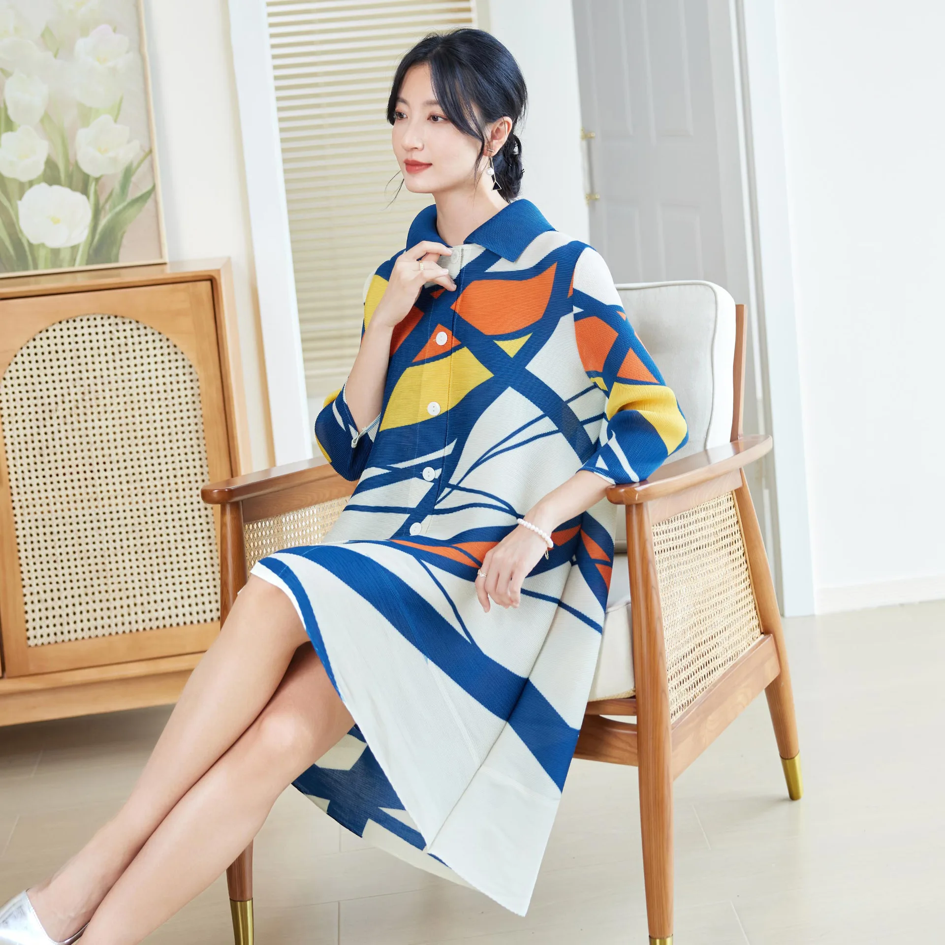Longline Cardigan Knit - 미야케 스타일 여성용 플리츠 드레스 2025