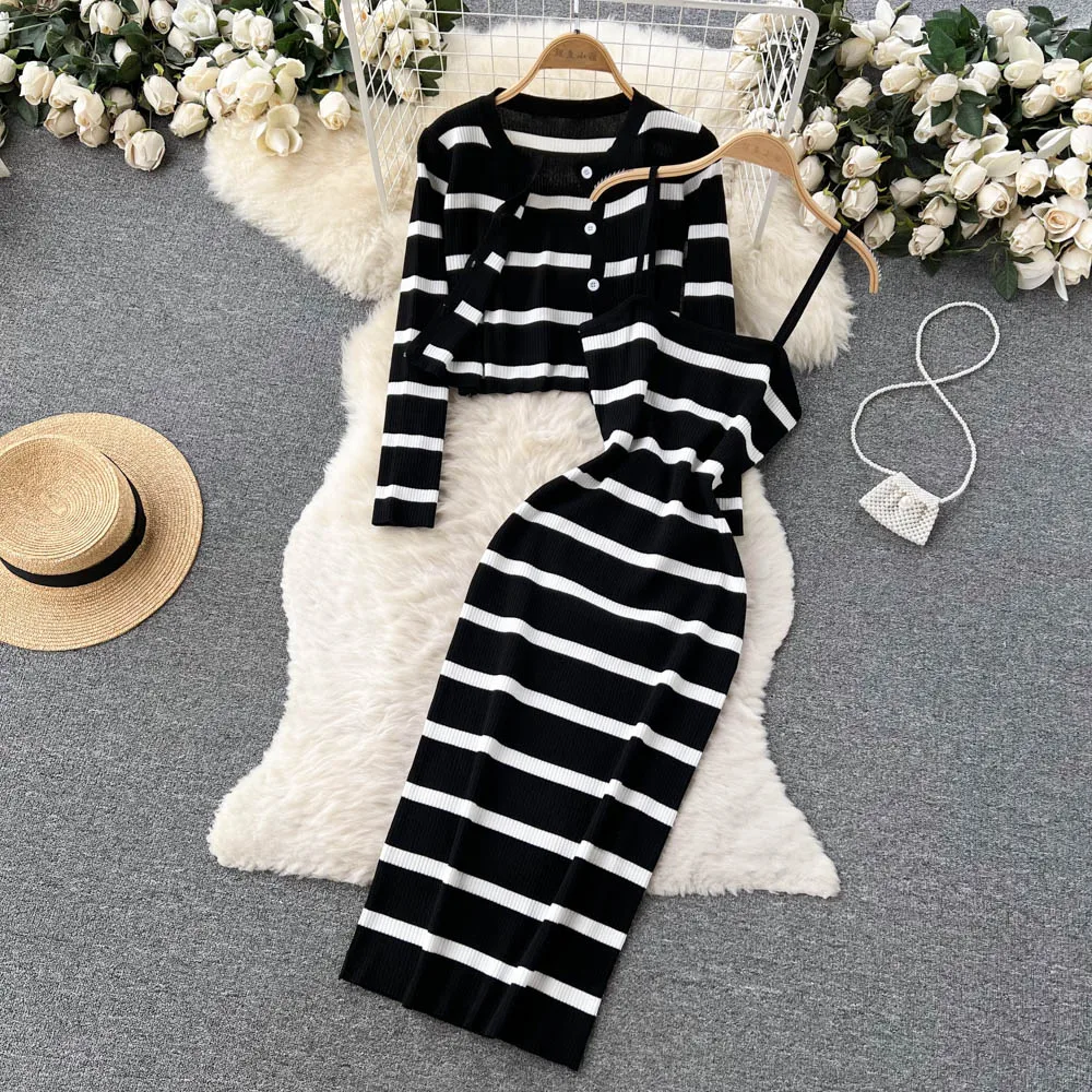 Longline Cardigan Knit - 한국어 스위트 히트 컬러 패치워크 스트라이프