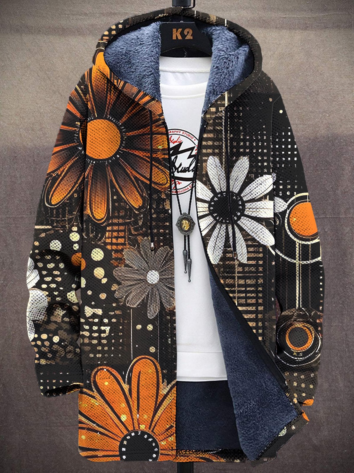Longline Cardigan Knit - 유니섹스 화려한 꽃무늬 플러시 스웨터 가디건