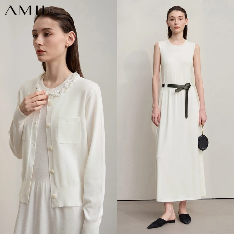Longline Cardigan Knit - AMII 미디 드레스 2026 가을 신상