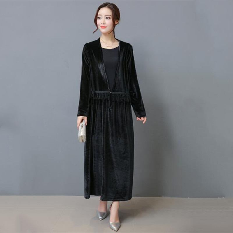 Longline Cardigan Knit - 가을 겨울 여성 우아한 벨벳 가디건