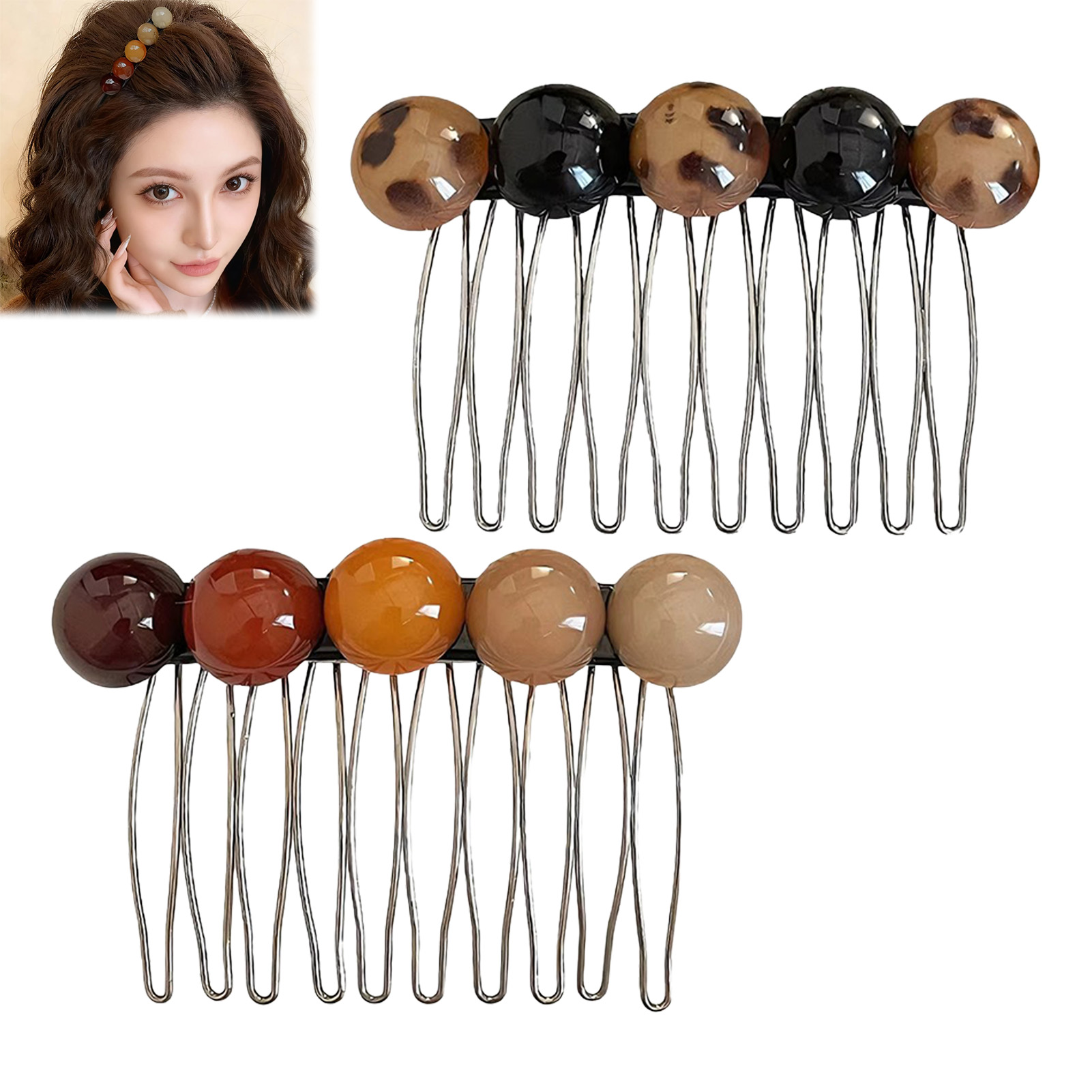 Women Fashion Hair Style - 한국 스타일 심플 비즈 헤어 콤