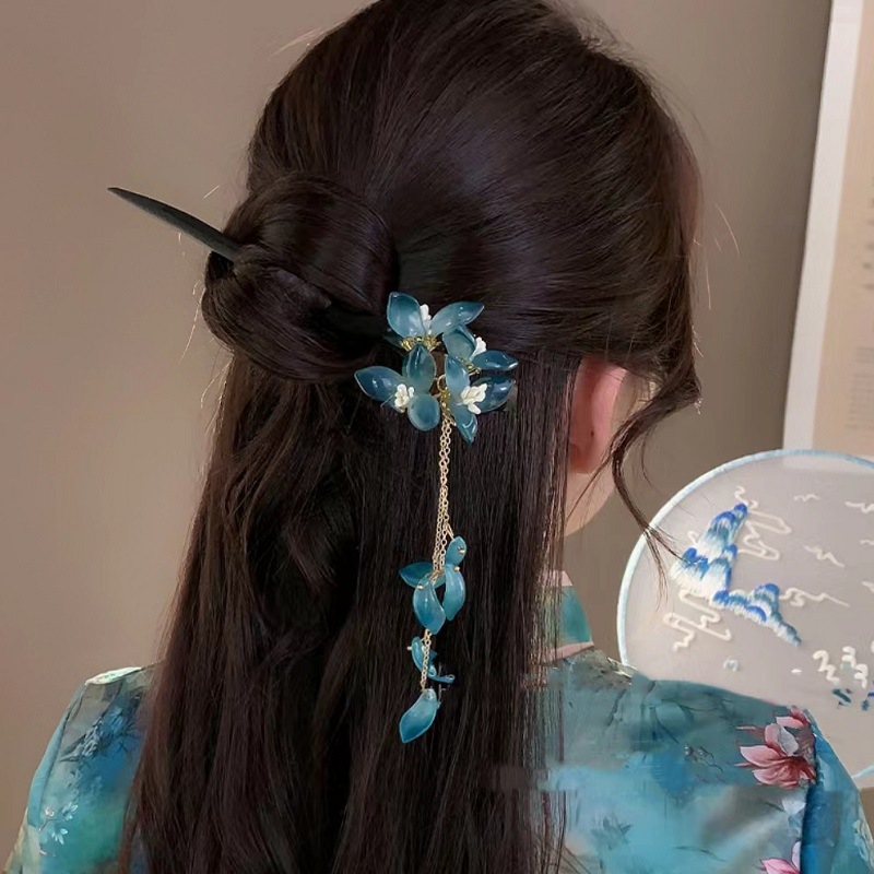 여성을위한 새로운 중국 스타일 파란색 유약 꽃 헤어 스 - Women Fashion Hair Style 리뷰 및 가격