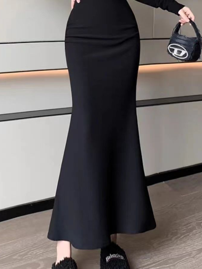 세련된 한국 스타일 단색 밴딩 허리 피쉬테일 스커트 가 - Women'S Fashion Kilt 리뷰 및 가격