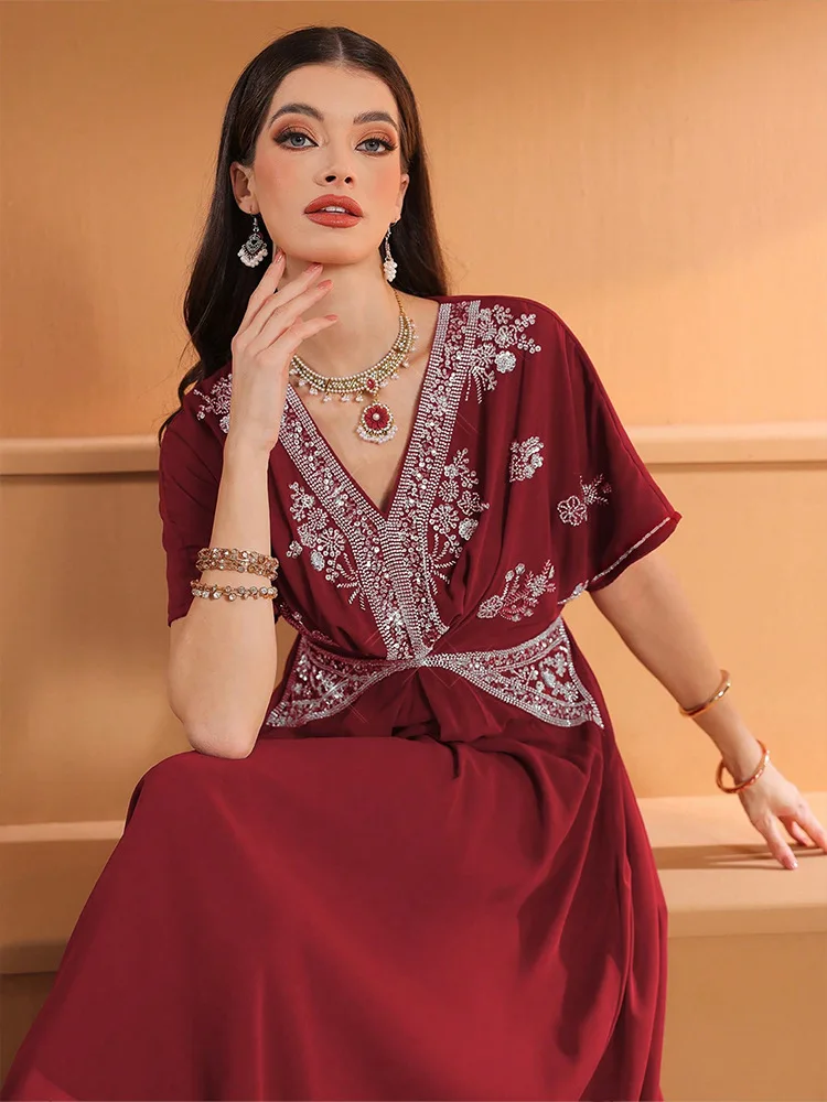 패션 여성 V넥 롱 드레스 다이아몬드 아바요 두바이 아 - Turkey Women Fashion 리뷰 및 가격