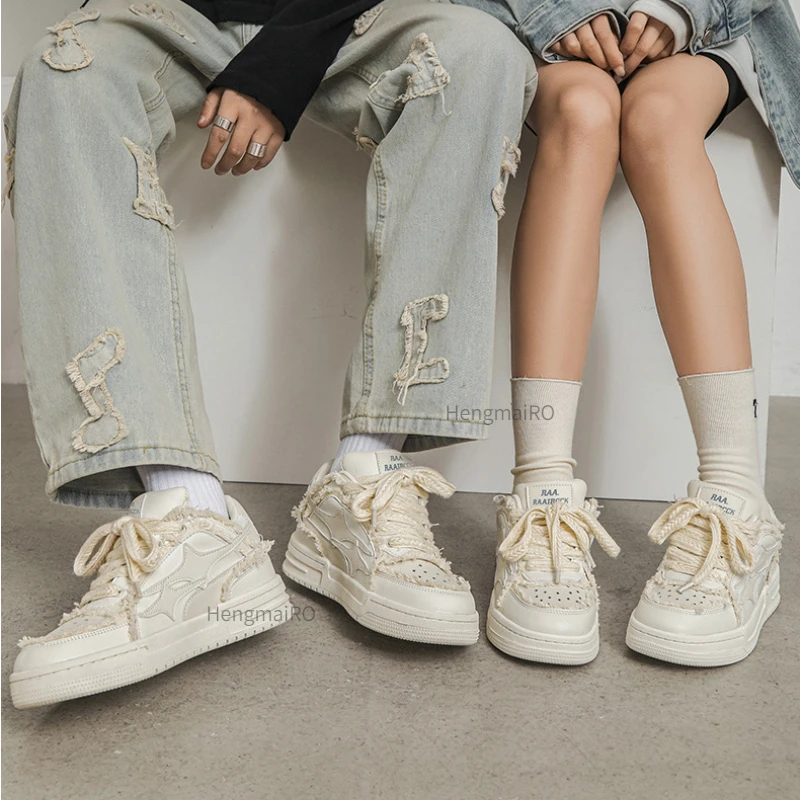 여성 스니커즈 남성 레트로 스타 Y2K 화이트 가죽 펑 - Women'S Fashion Tennis Shoes 리뷰 및 가격