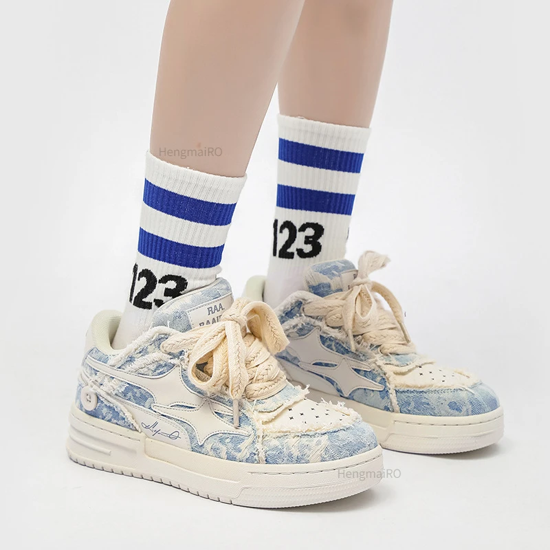여성 스니커즈 남성 레트로 스타 Y2K 화이트 가죽 펑 - Women'S Fashion Tennis Shoes 리뷰 및 가격