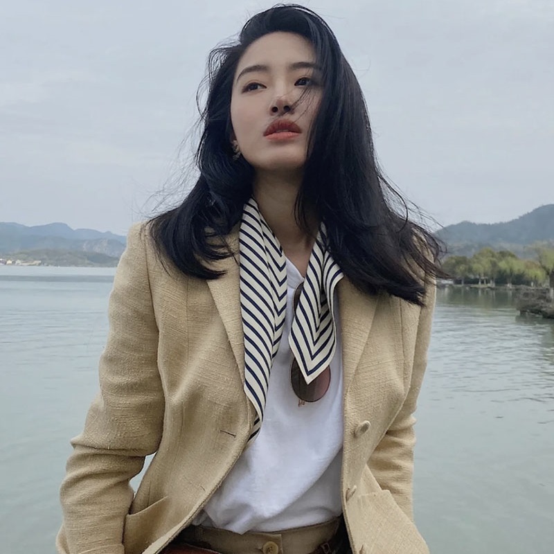 스트라이프 프린트 100% 실크 넥 헤드 헤어 스카프, - Women Fashion Hats 리뷰 및 가격