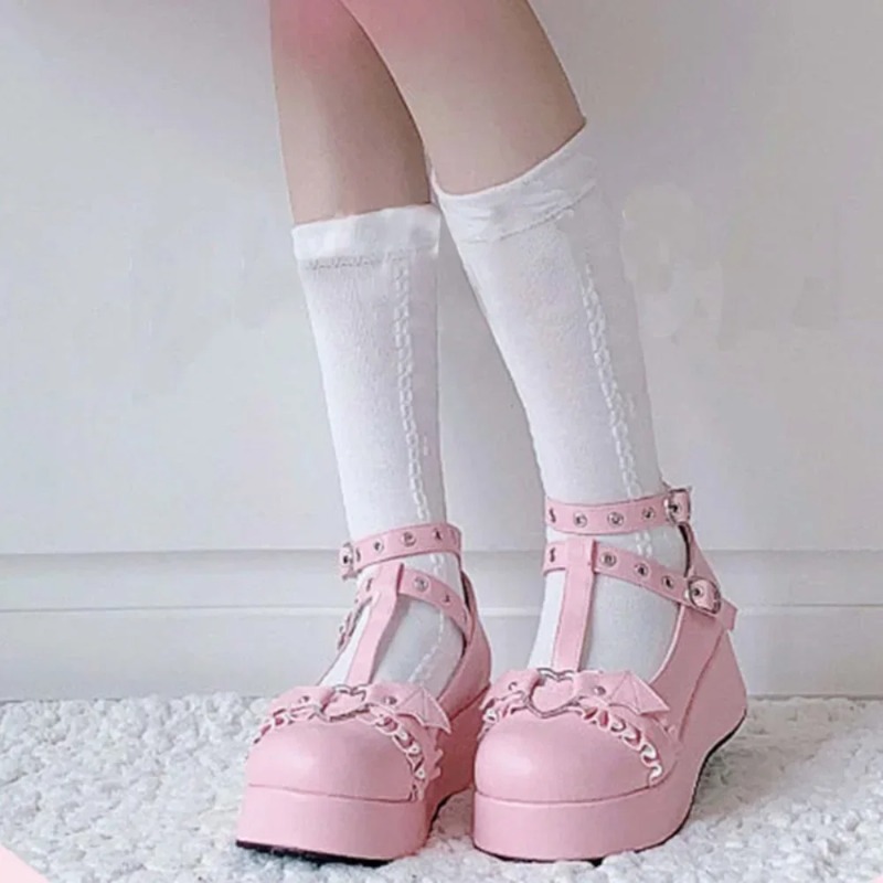 새로운 스위트 하트 버클 웨지 메리 제인 여성 핑크 티 - Women Fashion Store 리뷰 및 가격