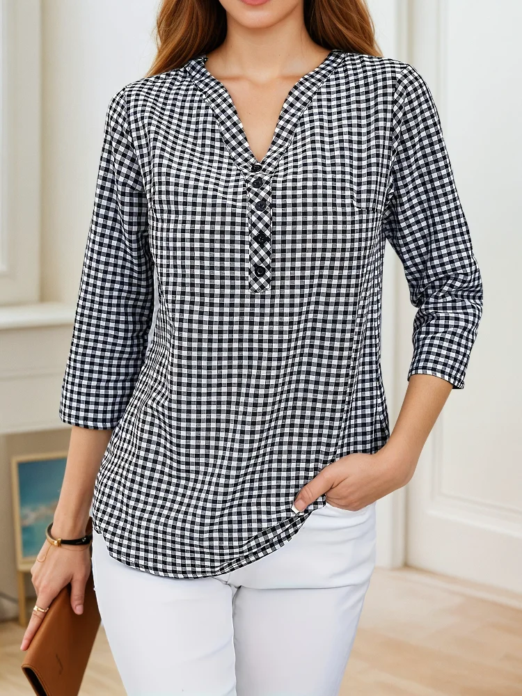 플러스 사이즈 봄 가을 여성 고급 체크 패션 긴팔 V넥 - Women'S Fashion Jersey 리뷰 및 가격