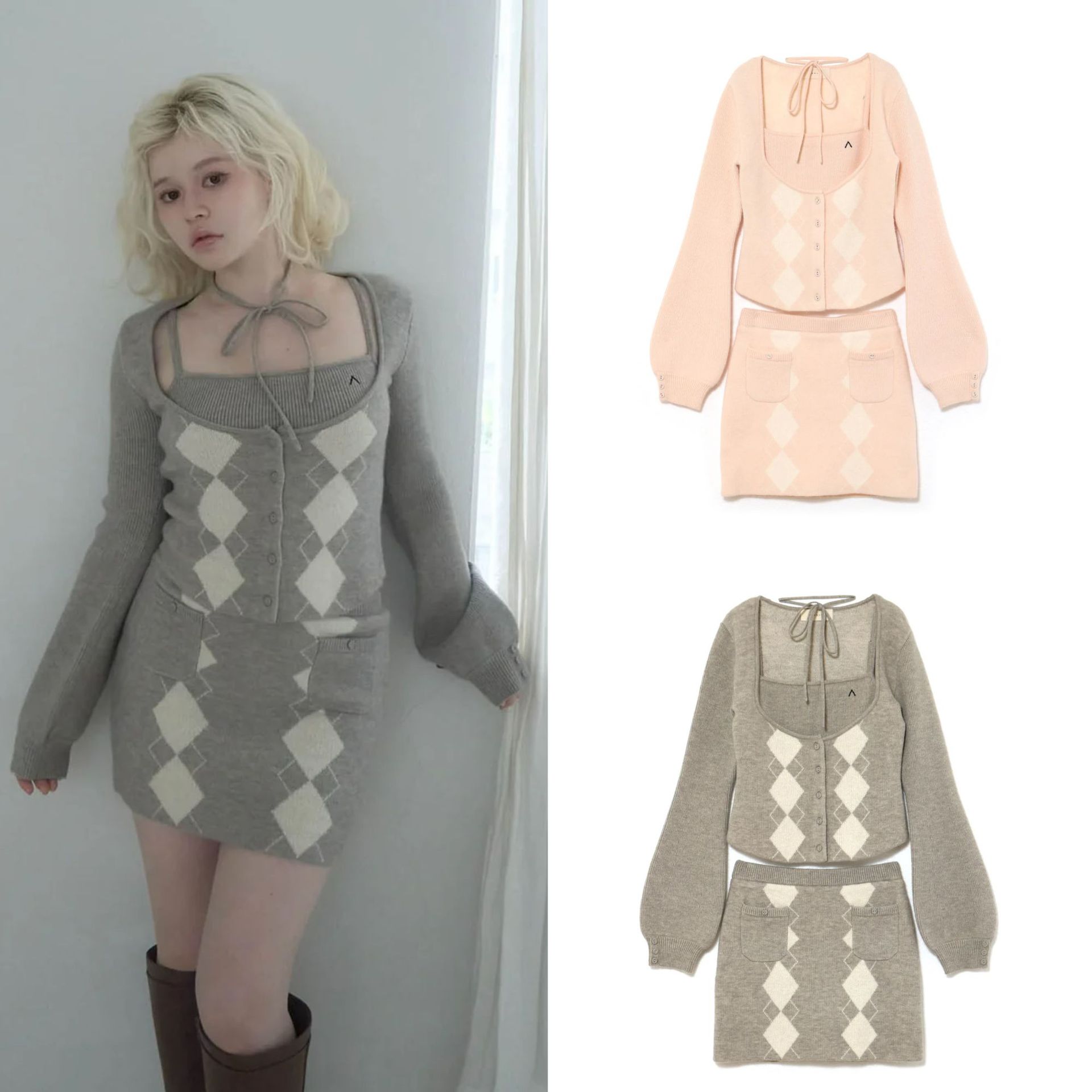 일본 신상 우아한 여성 3피스 세트 싱글 브레스티드 긴 - Longline Cardigan Knit 리뷰 및 가격