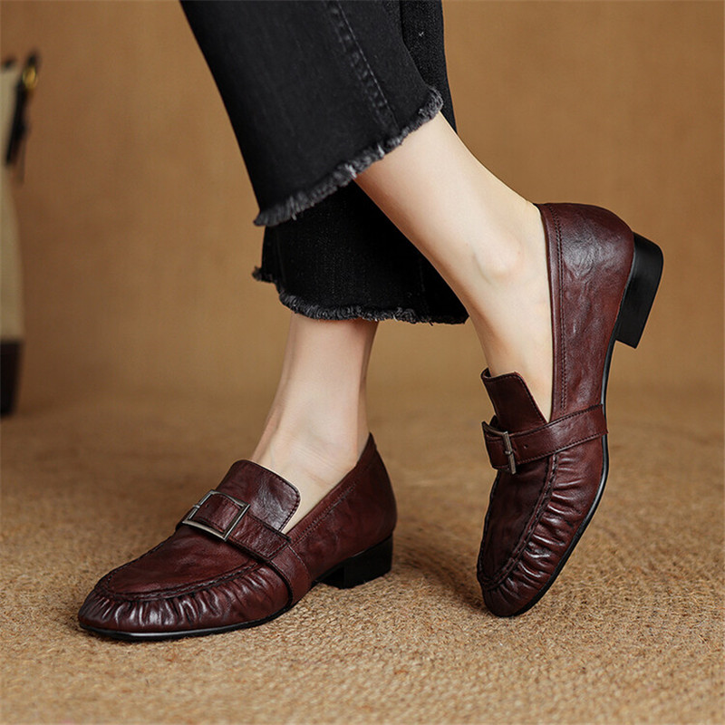 여성용 정품 가죽 펌프스, 여성용 주름진 라운드 토 슈 - Women Fashion Store 리뷰 및 가격