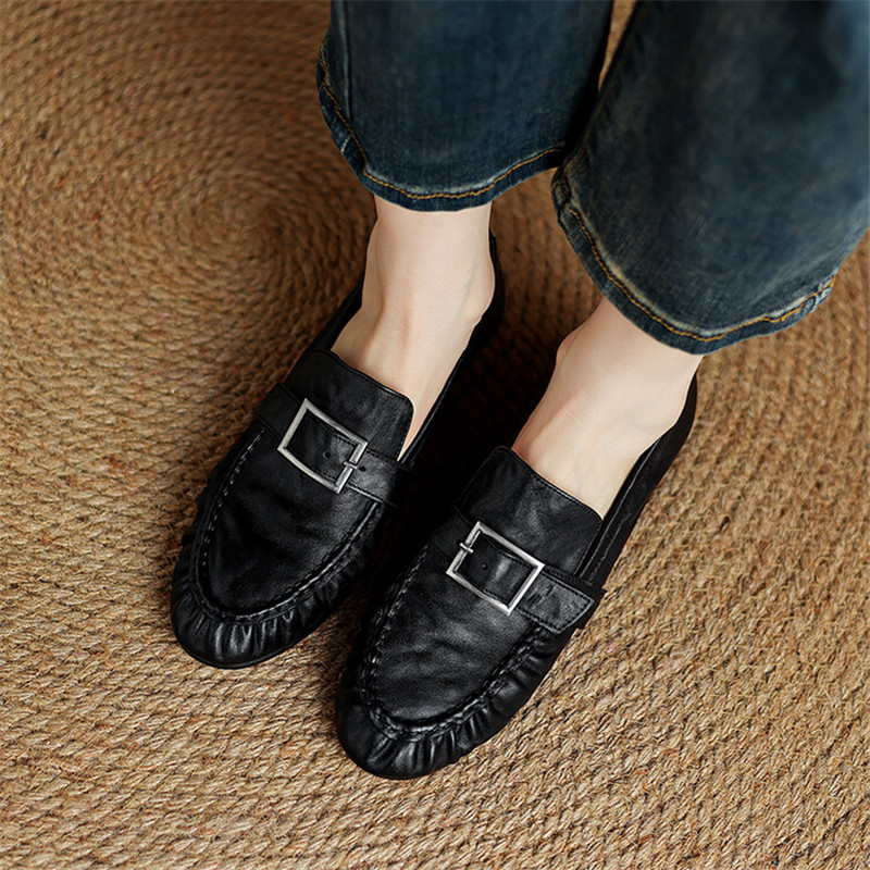 여성용 정품 가죽 펌프스, 여성용 주름진 라운드 토 슈 - Women Fashion Store 리뷰 및 가격