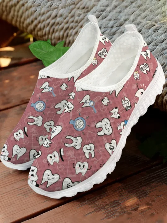흰색 만화 치아 프린트 메쉬 고품질 스니커즈 여성 남성 - Women'S Fashion Tennis Shoes 리뷰 및 가격