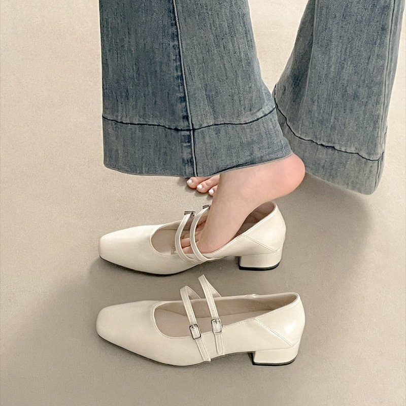 스퀘어 토 로우힐 여성용 실버 메리 제인 슈즈 패션 우 - Fashion Women Belt 리뷰 및 가격