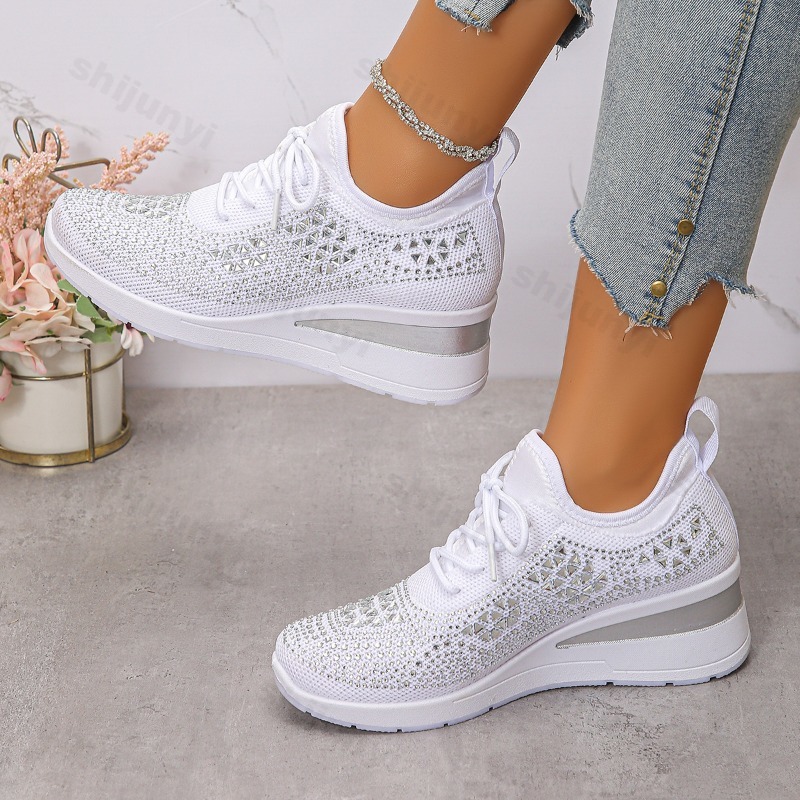 여성 스니커즈 2026 메쉬 통기성 반짝이 큐빅 웨지  - Women'S Fashion Tennis Shoes 리뷰 및 가격