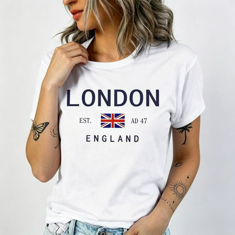 여름 여성 런던 영국 티셔츠 심플 다용도 반팔 크루넥  - Women'S Fashion London 리뷰 및 가격