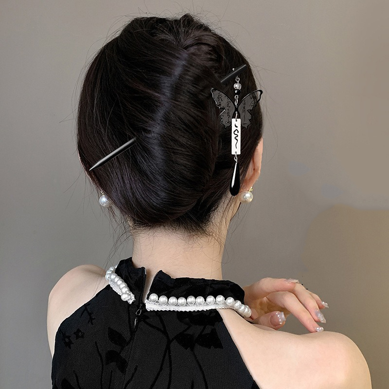 1pc 중국 고대 스타일 잉크 그림 나무 머리핀 하이  - Women Fashion Hair Style 리뷰 및 가격