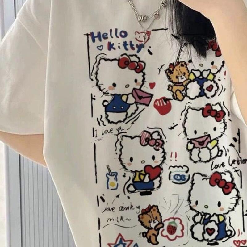 반팔 여름 헬로키티 그래피티 프린트 티셔츠 여성용 코튼 - Women'S Fashion Jersey 리뷰 및 가격